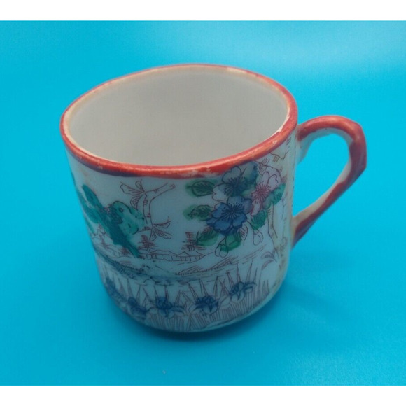 Japanese Kutani Style Porcelain Demitasse Tea Mug – Hand Painted Garden Motif - Picture 3 of 13